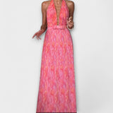 Seraphina - Elegancka Maxi Sukienka z Halterem i Dekoltem w Kształcie V