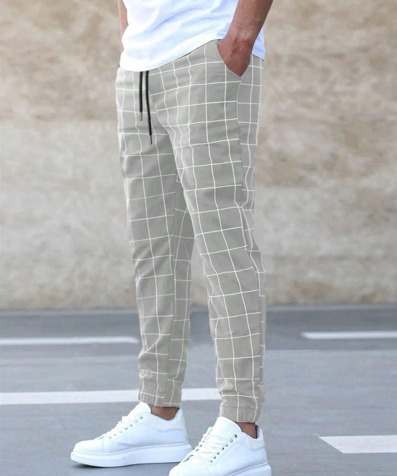 Tomáš – Męskie Spodnie Dresowe w Kratę – Prosty Krój, Casual Streetwear, Wiosenne Spodnie na Czas Wolny