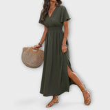 Heather - Elegancka Sukienka Boho z Dekoltem w Szpic i Długimi Rękawami
