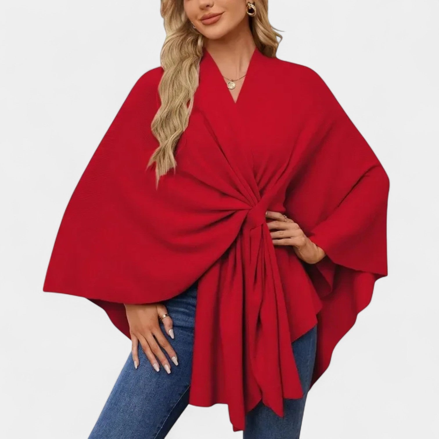Daniela – Eleganta, gaisīga pončo blūze ar mezglu