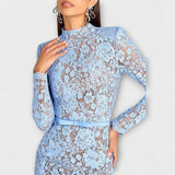 Freya - Elegancka Midi Sukienka z Kwiatowej Koronki