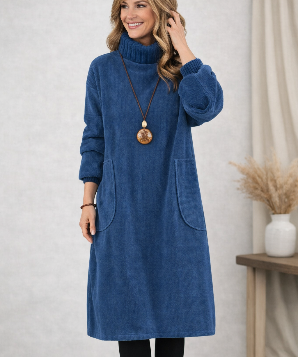 Veronika | Elegancka swetrowa sukienka midi z golfem