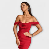 Ione - Sukienka Bodycon z odkrytymi ramionami i marszczeniem