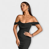 Ione - Sukienka Bodycon z odkrytymi ramionami i marszczeniem