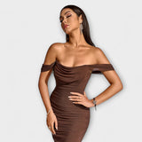 Ione - Sukienka Bodycon z odkrytymi ramionami i marszczeniem