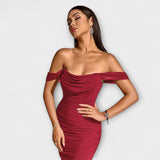 Ione - Sukienka Bodycon z odkrytymi ramionami i marszczeniem