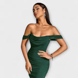 Ione - Sukienka Bodycon z odkrytymi ramionami i marszczeniem
