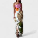 Sapphire - Elegancka Maxi Sukienka z Patchworkiem