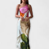 Sapphire - Elegancka Maxi Sukienka z Patchworkiem