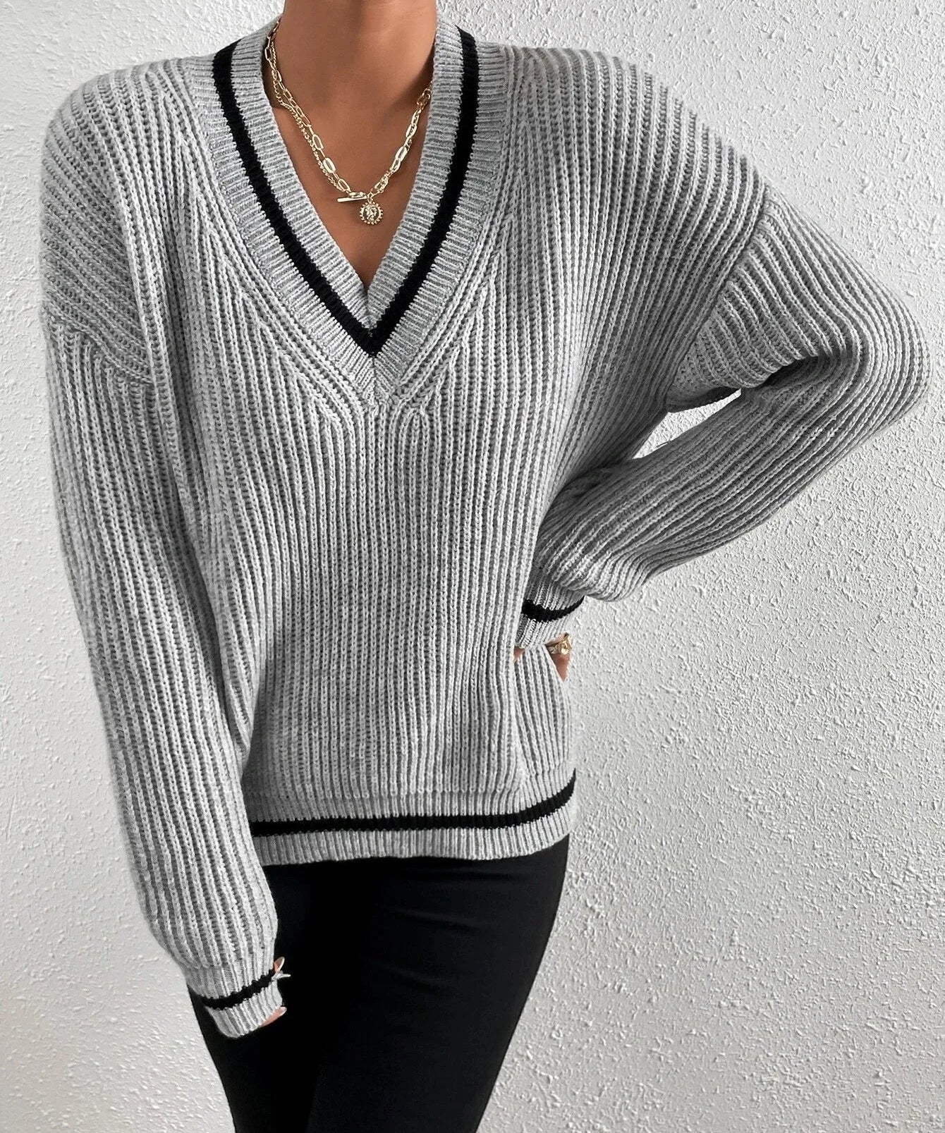 Marina | Pasiasty sweter dzianinowy z wzorem waffle