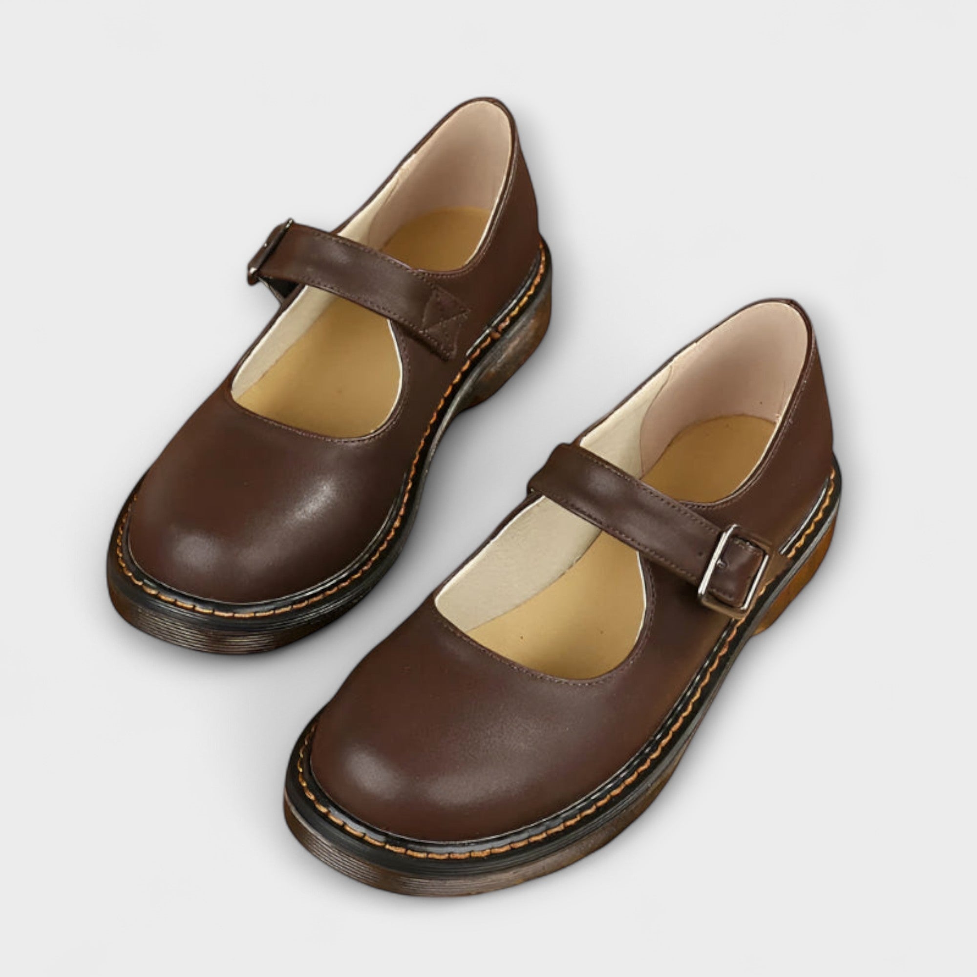 Damskie vintage buty Mary Jane – Klasyczne skórzane buty z paskiem i komfortową podeszwą