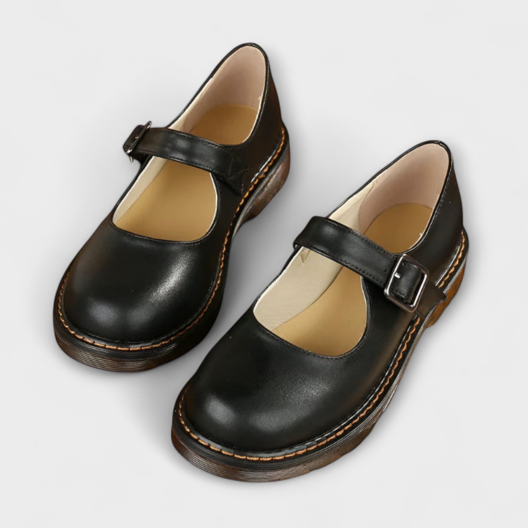 Damskie vintage buty Mary Jane – Klasyczne skórzane buty z paskiem i komfortową podeszwą