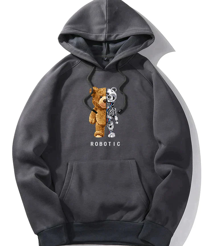 Tomáš – Bluza z Kapturem z Grafiką Robotycznego Misia