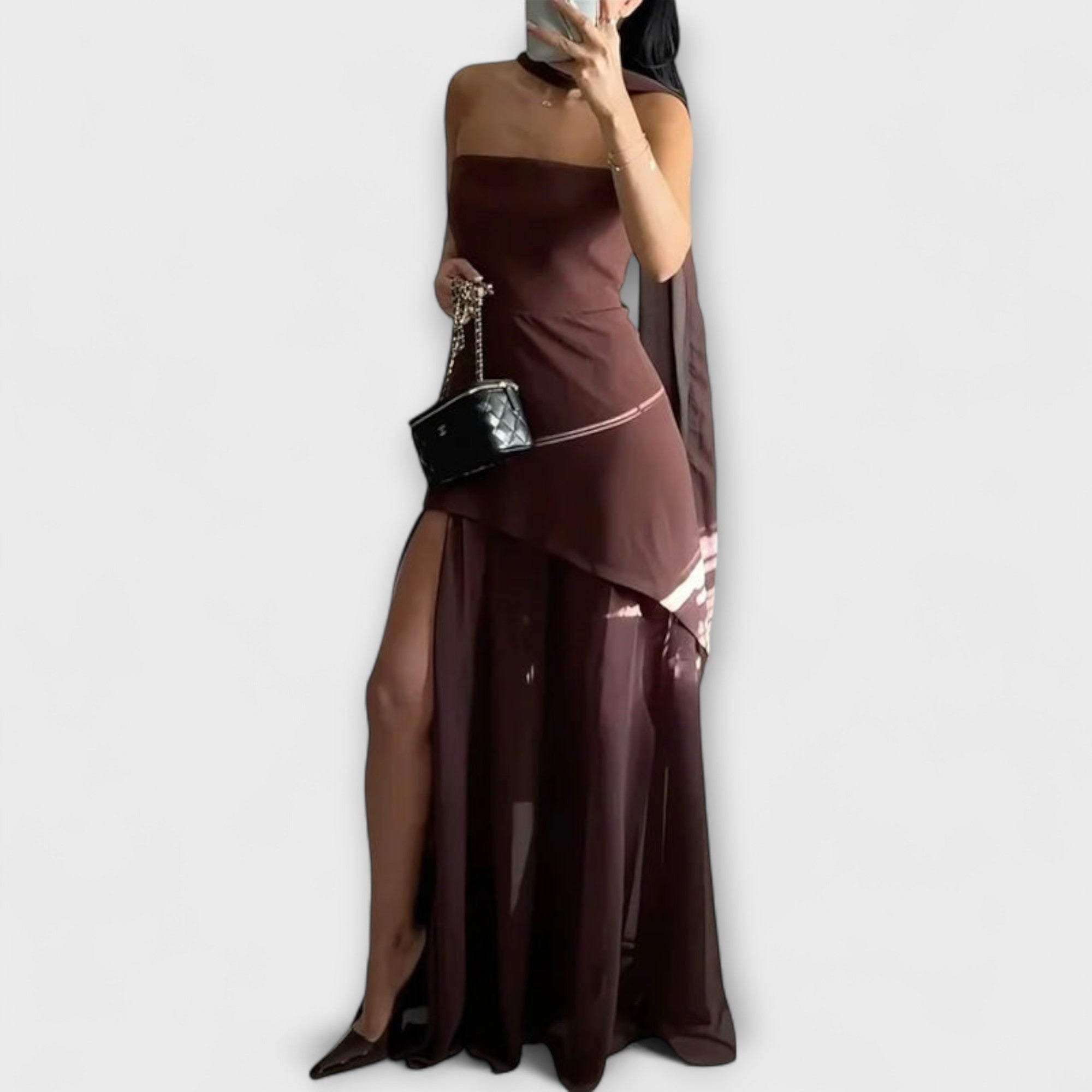 Goldie - Maxi Sukienka z Chiffonu