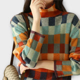 Erika – Sweter z golfem w stylu patchwork